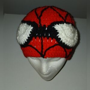 NWT Handcraftef Red & Black Spider Hero Crochet Beanie Hat for Children